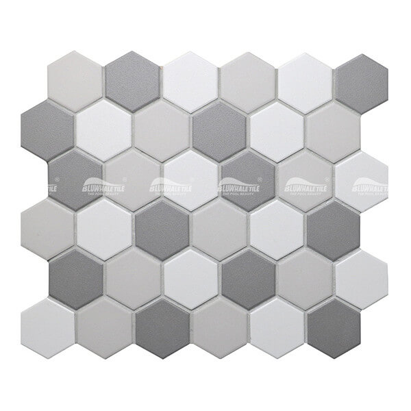 Hexagon Grey Blend CZO037B,hexagon pool tile, gray mosaic tile, mosaic pool tile