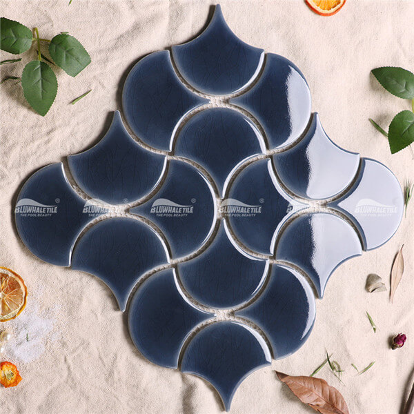 Frozen Fan Shape Crackle BCZ610-B,fish scale pool tile, pool tile suppliers, mosaic pool tile