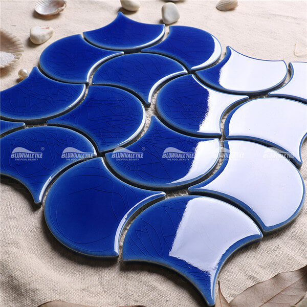 Frozen Fan Shape Crackle BCZ631-B,fish scale tile for sale, pool mosaic wholesale tiles, modern pool tile