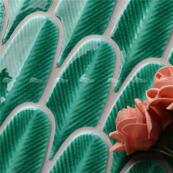 Plumage Tile Ceramic Green BCZ602S,handmade green tiles,handmade bathroom tiles,feather shaped tile