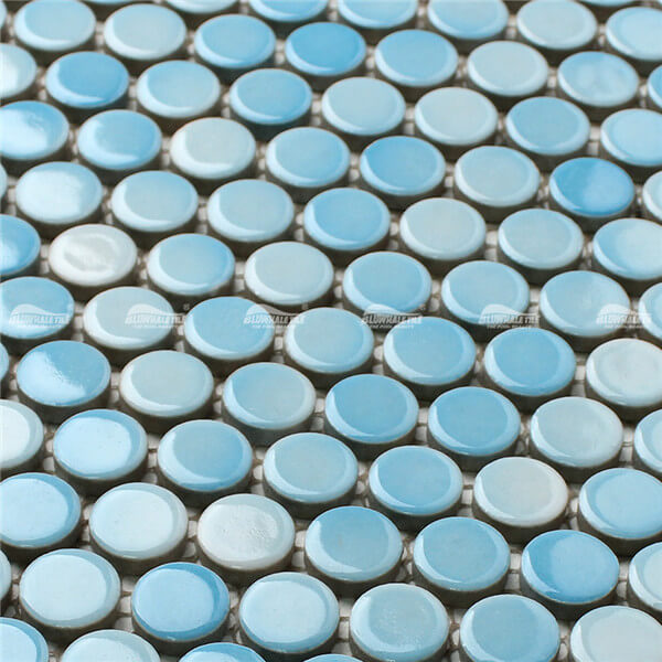 Пенни Раунд БКШ03,пенни круглый ванная комната, синий пенни круглая плитка, ванная мозаика плитки с синим