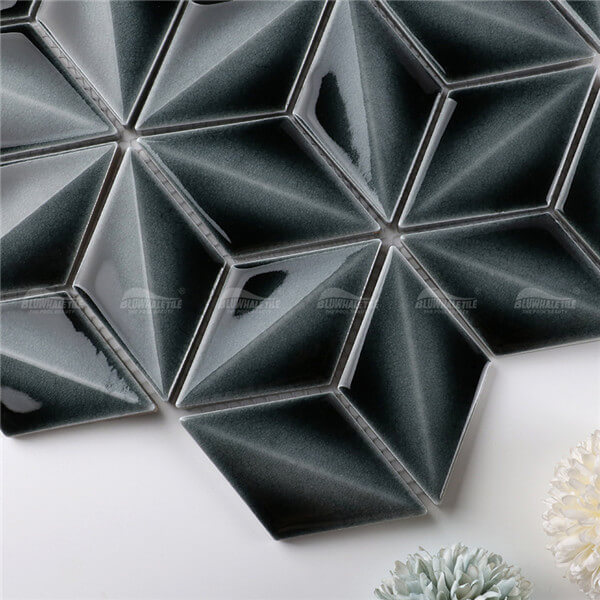 Diamond Tile Ceramic Black ZBE2302,3d cube mosaic tile,rhombus mosaic,mosaic wall bathroom