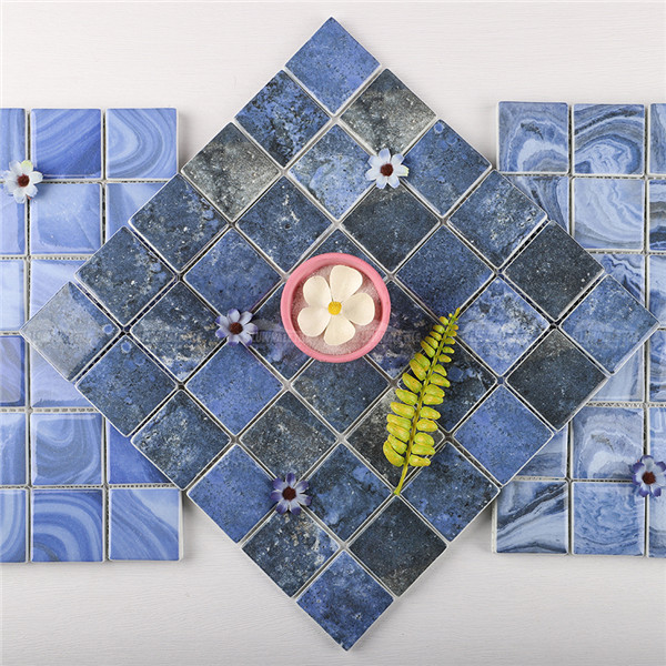 Verre recyclé GKOM9902,piscine tile idées ligne de eau, tuile en verre 2x2, mosaïque piscine d’eau bleue