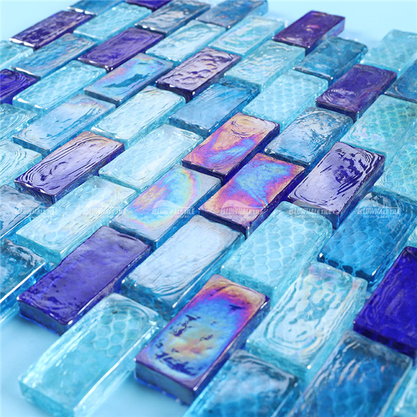 Telha de vidro iridescente GZOF1609,mosaico de vidro iridescente, azulejo de vidro ondulado, azulejo de piscina de vidro