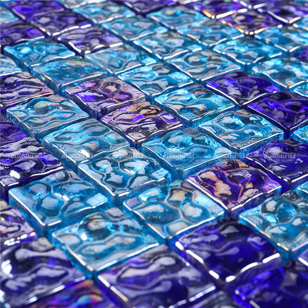 Carreaux de verre iridescent GZOF1001,tuile bleue irisée de piscine en verre, mosaïque irisée de tuile en verre, tuiles carrées de piscine en verre