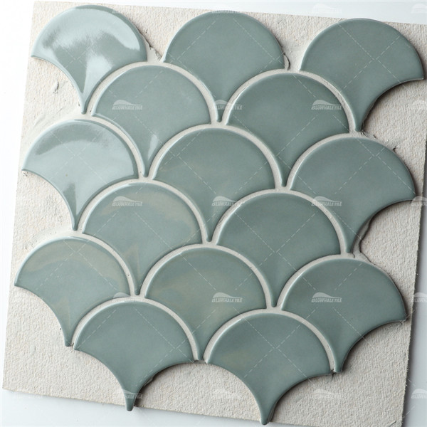 Fish Scale ZGA2302,grey fan tile, gray glossy fish scale mosaic, pool tile wholesale
