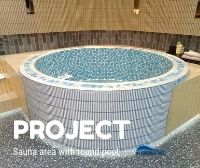 Swimming Pool Project: Round Sauna Pool with Simple Blue Mural- pool project, pool tile shop, pool mural