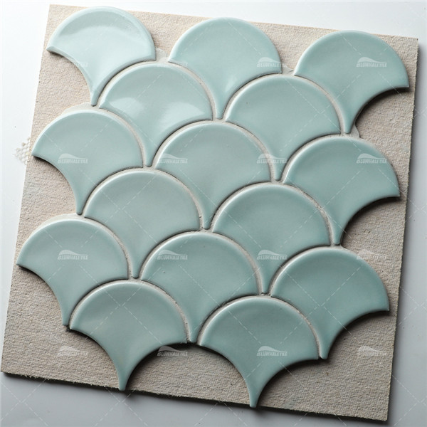 Fish Scale ZGA2601,blue fan shaped tile, fish scale bathroom tiles uk, pool tile supplier