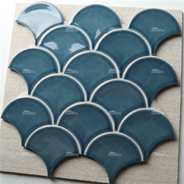 Fish Scale ZGA2602,blue fan tile, blue fish scale tile bathroom, pool tile supplier