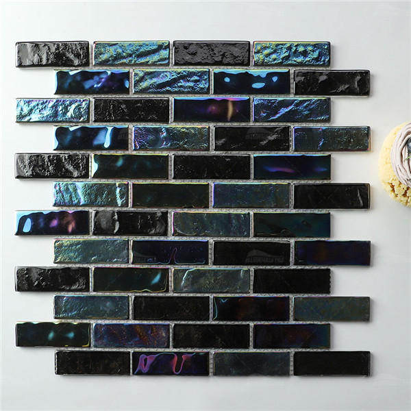 Iridescent Glass Tile GZOF5003,iridescent tile, black iridescent tile, pool tile supplier