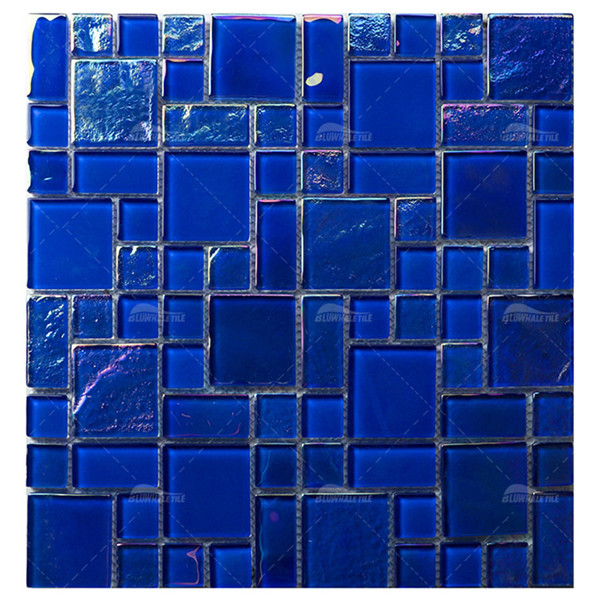 Iridescent Glass Tile GZOF5004,cobalt blue iridescent tiles, random blend iridescent glass tile, pool tile supply