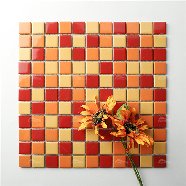 25x25mm Square Porcelain Classic Mixed Orange IGA3005,ceramic pool tiles near me, orange mosaic tile, pool tile supply