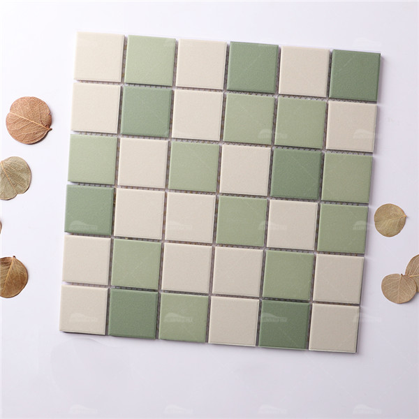48x48mm Square Full Body Unglazed Mixed Green KOF6001,tile supplier,mix green unglazed mosaic,square unglazed porcelain mosaic