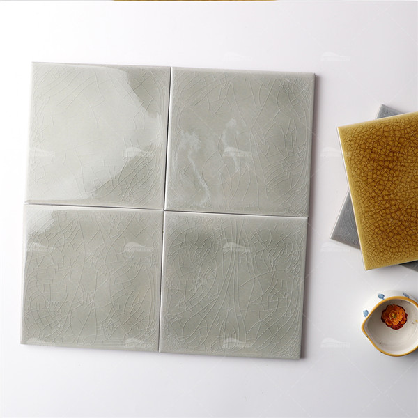 6x6 Ice Crackle Surface Square Glossy Porcelain Gray WBB2301,6x6 square tile, crackle pool tile, pool tile wholesale
