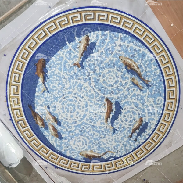 Custom Fish Pattern Spa Pool Art Project 3,simple mosaic art, mosaic art for pools, mosaic art supply