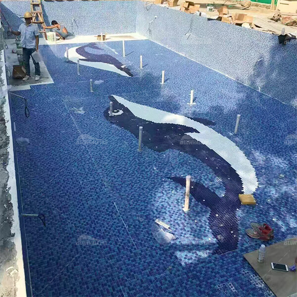 Animal Series Pool Art Project 8,mosaic art work, mosaic mural dolphin, pool art suppliers
