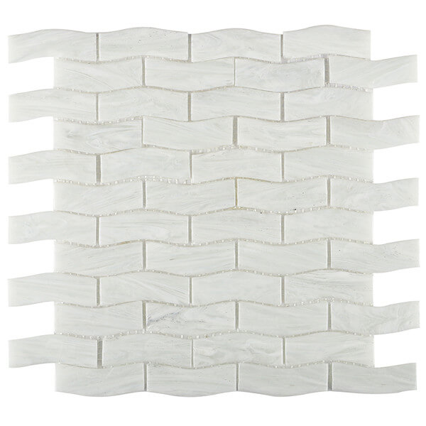 23x73mm Wave Shape Matte Hot Melt Glass White GZOJ2303,glass tile on pool, wholesale tile supply, glass tile in shower