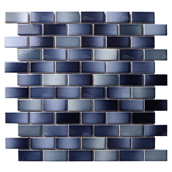 1x2 Staggered Rectangular Glossy Porcelain Gradient Blue ZGA1903,swimming pool tiles,mosaic tiles for swimming pool,staggered rectangular pool tile,swimming pool tiles suppliers