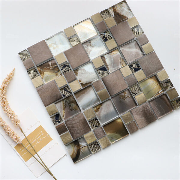 Mixed Size Square Metal Mix Laminated Glass GZOJ9906,glass pool tiles,stainless steel mosaic tiles,pool tiles prices