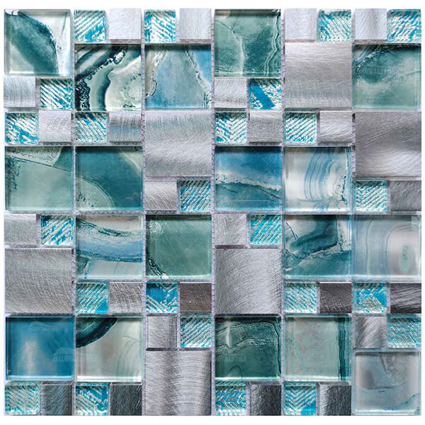 Mixed Size Square Metal Mix Laminated Glass GZOJ9908,glass mosaic，metal mosaic tile backsplash，glass mosaic factory