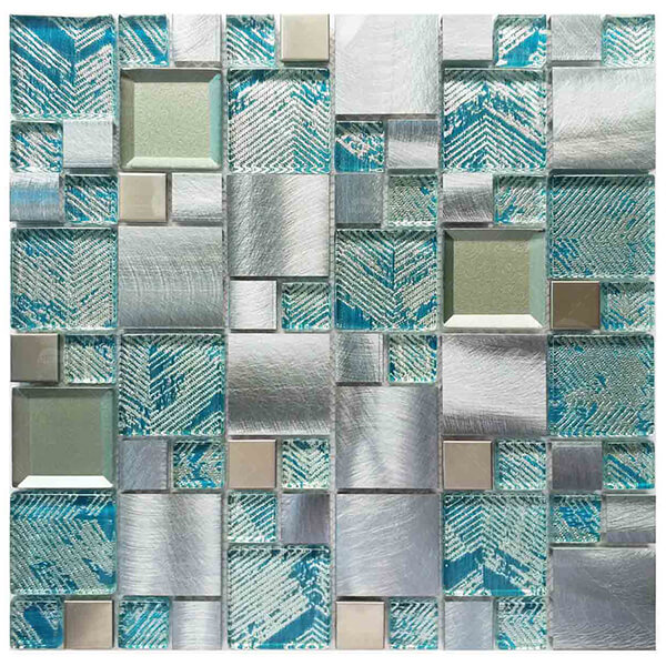 Mixed Size Square Metal Mix Laminated Glass GZOJ9911,glass mosaic，metal mosaic tile，mosaic wholesale