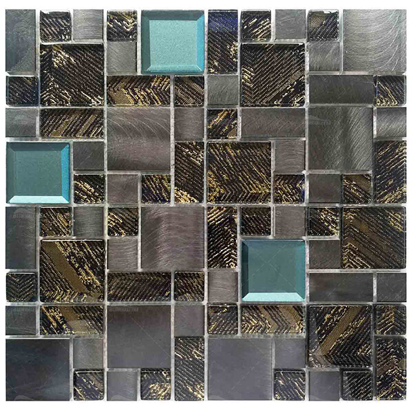 Mixed Size Square Metal Mix Laminated Glass GZOJ9910,glass mosaic，square glass tiles,mosaic wholesaler