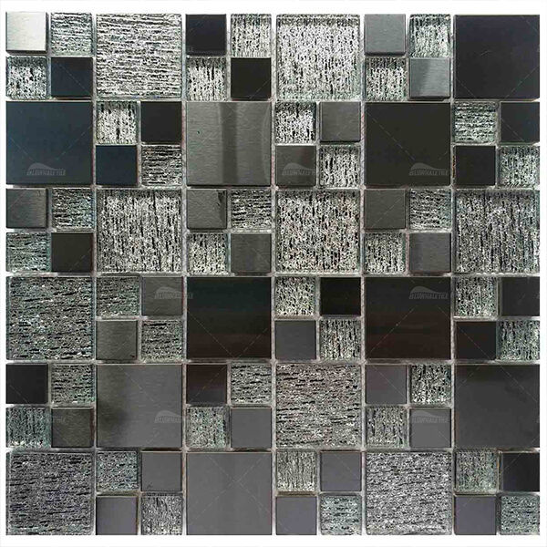 Mixed Size Square Metal Mix Laminated Glass GZOJ9912,glass mosaic，mosaic swimming pools and spas, pool mosaic suppliers