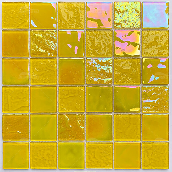 48x48mm Square Crystal Glass Iridescent Lemon Yellow GKOL1501,mosaic tile pool,glass tile pools,wholesale glass tile