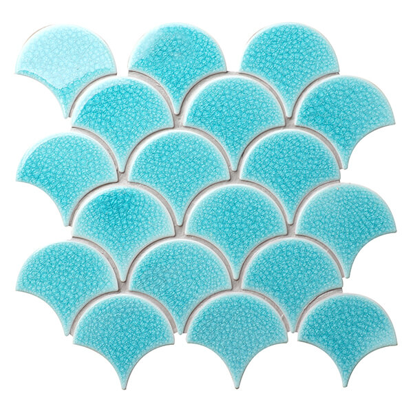 Fish Scale Sky Blue BCZ633,ceramic pool tiles，fan shaped tiles，fish scales tile