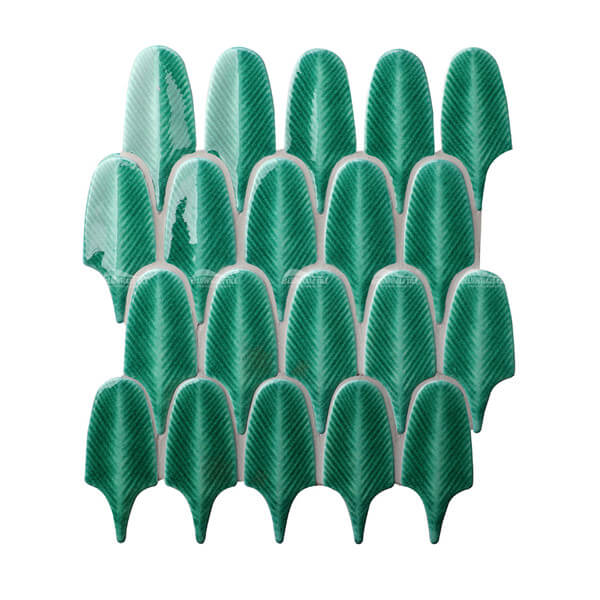 Plumage Tile Ceramic Green BCZ602S,handmade green tiles,handmade bathroom tiles,feather shaped tile