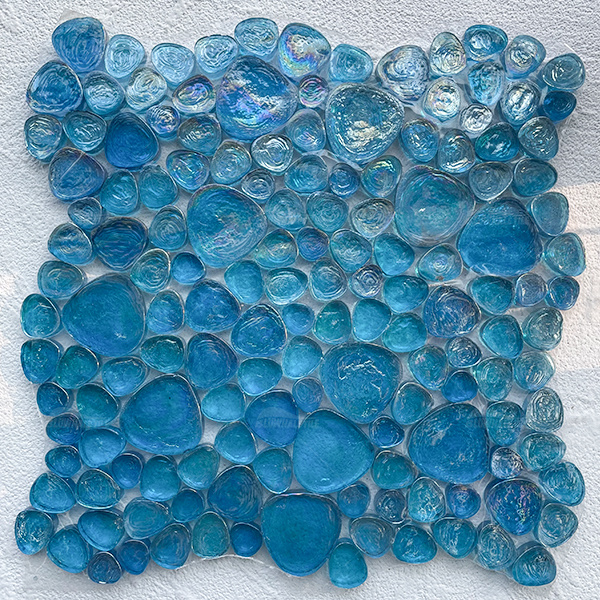 Pebble Shape Glass Pool Tile Iridescent Blue GZOF1604,iridescent glass tile clearance, iridescent wall tiles, iridescent pebble glass mosaic tile