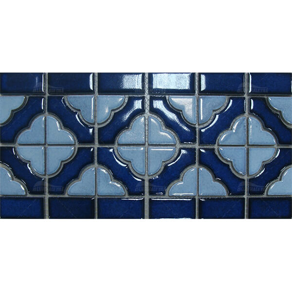 Flower Pattern Blue Ceramic Pool Waterline Tile BCZG011A,waterline pool tiles, waterline tiles for pool, pool waterline tile for sale
