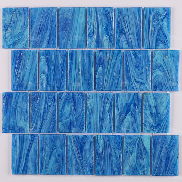 48x73mm Running Bond Matte Silicon Joint Hot Melt Glass Blue GZOJ2605,glass pool tiles, tile mosaic pool, subway tile pool waterline