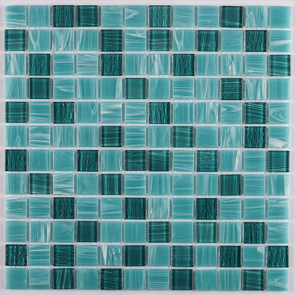 23x23mm Square Crystal Glass Mixed Aqua Green GHOL1701,pool tile, mozaik pool, aqua pool tile