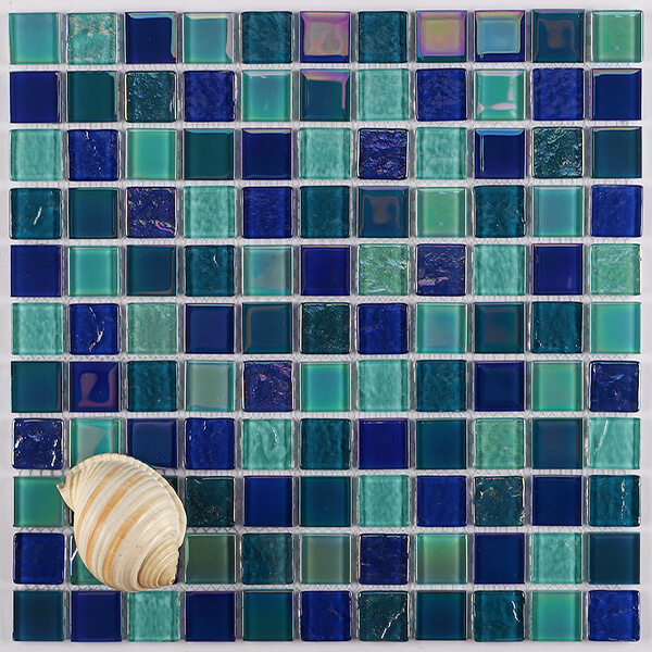 25x25mm Square Crystal Glass Iridescent Aqua Green Mixed Blue GIOL1001,glass pool tile, glass mosaic pool tiles building materials, best swimming pool tiles