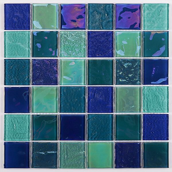 48x48mm Square Crystal Glass Iridescent Mixed Blue GKOL1001,pool swimming tile,glass tile swimming pool,pool mosaic tiles price