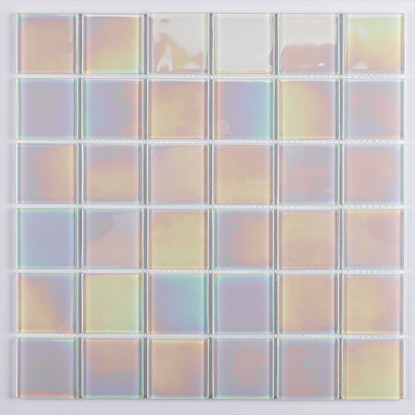 48x48mm Square Crystal Glass Iridescent White GKOL1901,glass pool tile, swimming pool white pool tiles, 2x2 pool tile