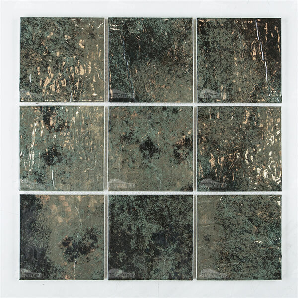 97x97mm Ripple Surface Square Glossy Inkjet Porcelain Jasper MOA1701,pool tile, ceramic tile swimming pool, dark green pool tile