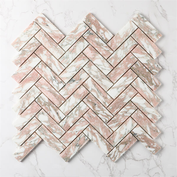 Herringbone Polished Natural Stone Marble Rose Norwegian Pink ZOJ5402,marble mosaic tile, waterjet marble mosaic, marble herringbone mosaic tile