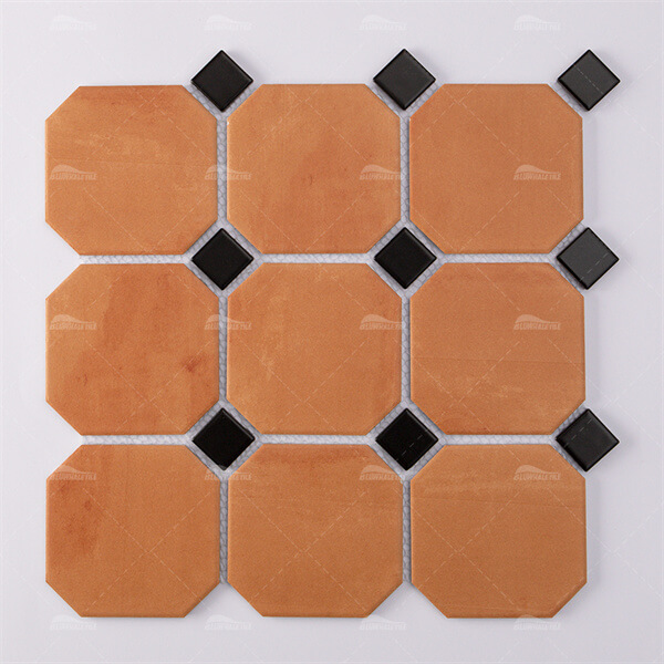 Octagon Matte Terracotta With Black Dot ZMA1910,ceramic pool tile, terracotta tile, octagon mosaic tiles